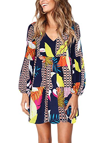Amoretu Women Summer Tunic Dress V Neck Casual Loose Flowy Swing Shift Dresses