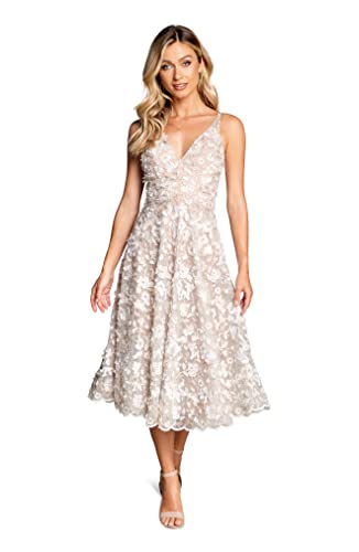 Dress the Population womens Elisa Sleeveless Plunge Neckline Fit and Flare Midi Dress